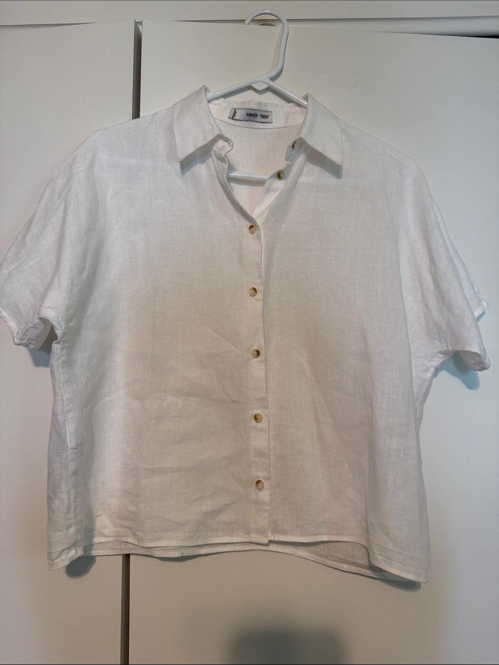 Mango White Linen Button-Up Top
